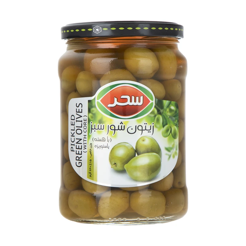 119884423 زیتون شور سبز شیشه سحر - 640 گرم - تصویر 1